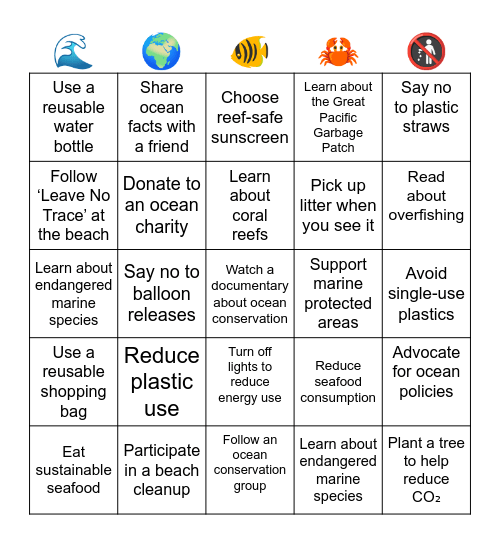 OCEAN CONSERVATION BINGO Card