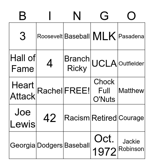 Number 42 Bingo Card