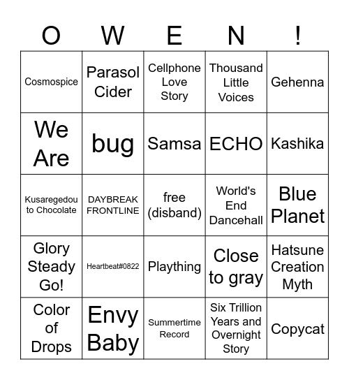 owen's relaxing tea time bingo!! Bingo Card