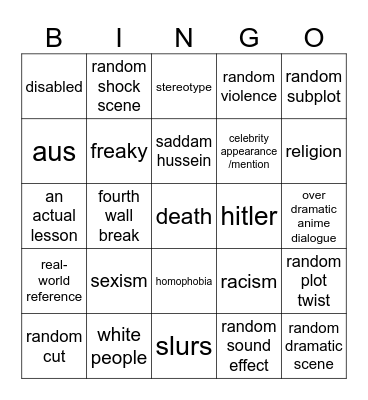 south park Bingo Card