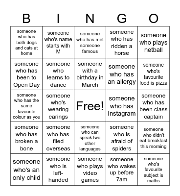 Human Bingo Card