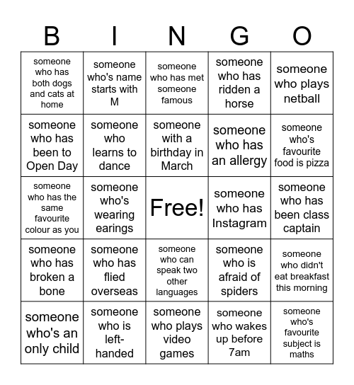 Human Bingo Card