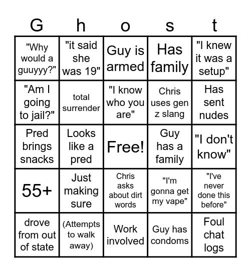 Chris Handsome BINGhost Bingo Card