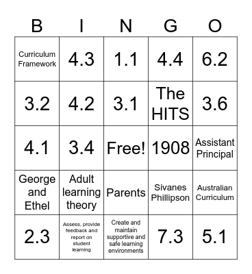 Teacher Bingo Card
