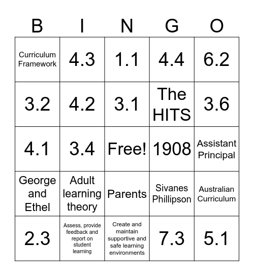 Teacher Bingo Card