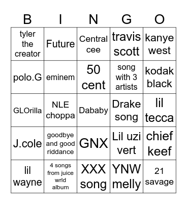 Rap bingo Card