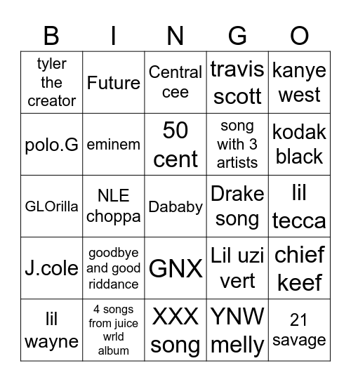 Rap bingo Card