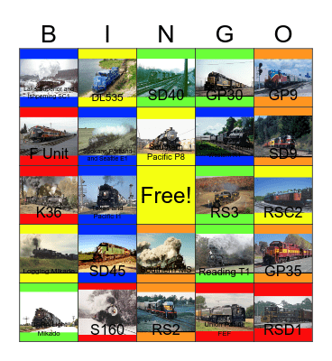 Dinner Trains around the U.S.A Bingo Card