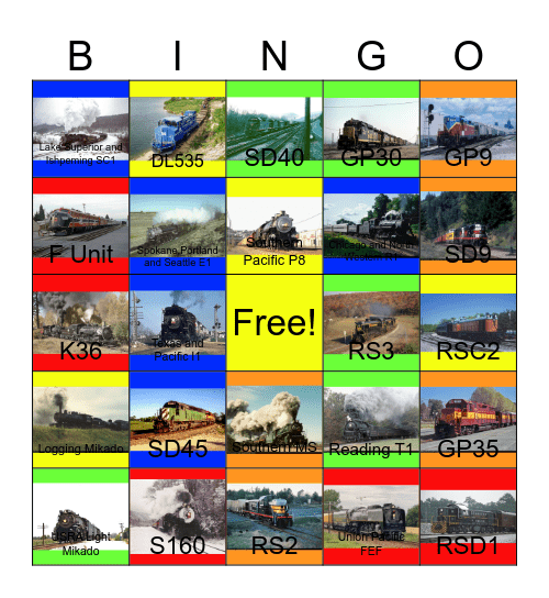 Dinner Trains around the U.S.A Bingo Card