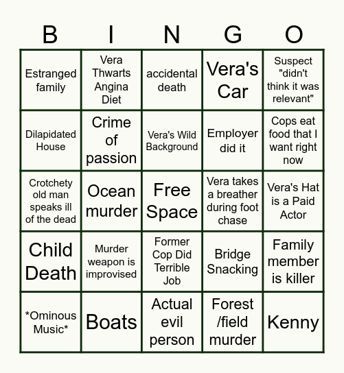 Vera Bingo Card
