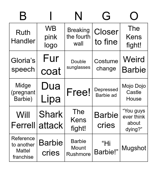 BARBIE Bingo Card