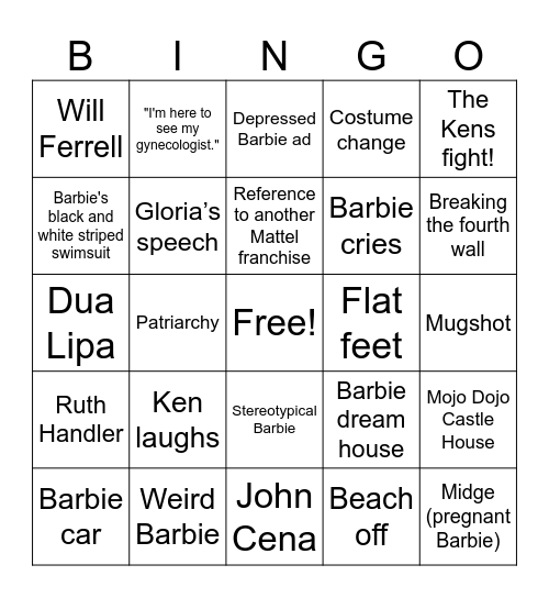 BARBIE Bingo Card