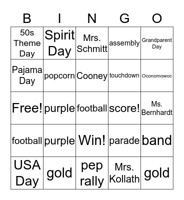 Homecoming Bingo! Bingo Card