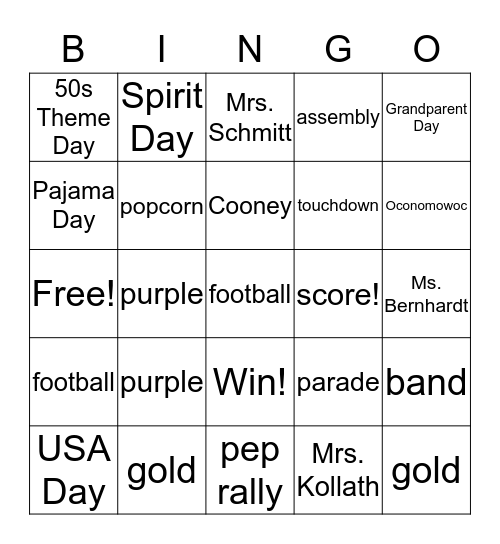 Homecoming Bingo! Bingo Card