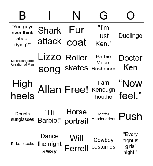 BARBIE Bingo Card