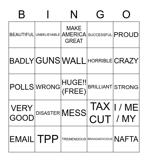 PRESIDENTIAL BINGO Card