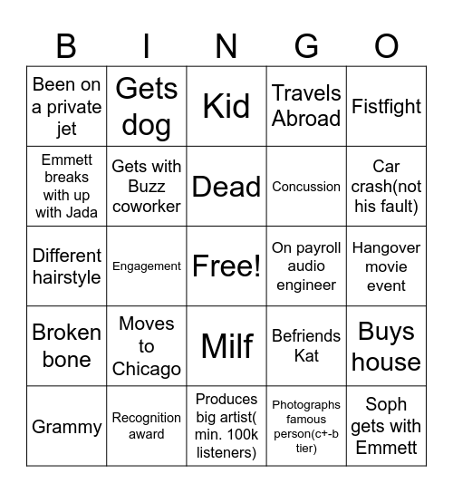 Emmett 5 yr card Bingo Card