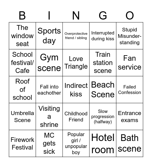 Romance anime bullshit Bingo Card