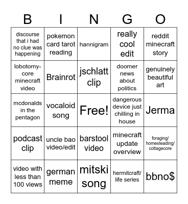 Tiktok FYP Bingo Card
