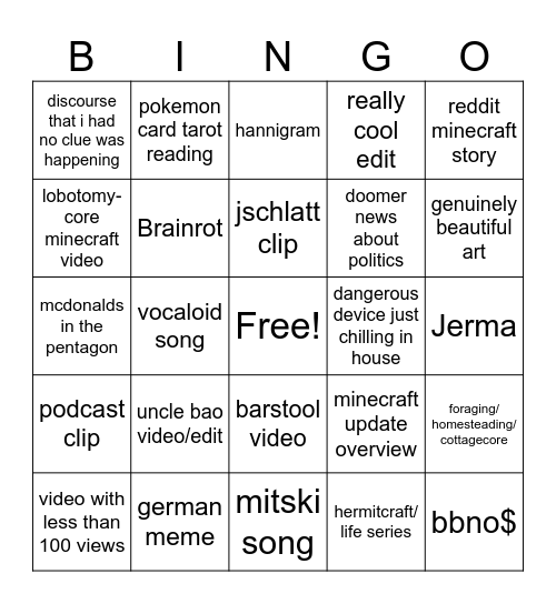 Tiktok FYP Bingo Card