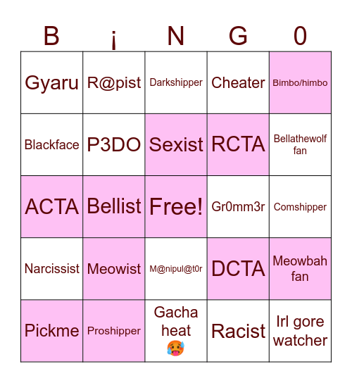 Problematic!!!0!0!03426+7🎀🪽/⛓️🍦/🌈💊0ω0 Bingo Card