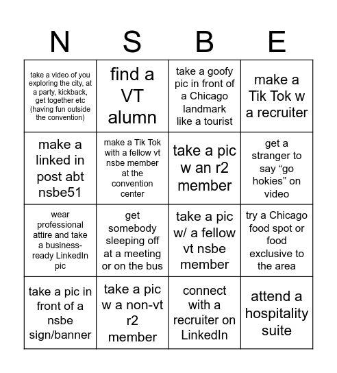 NSBE SCAVENGER BINGO HUNT Bingo Card