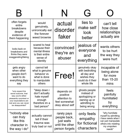sebastian's unwellness Bingo Card