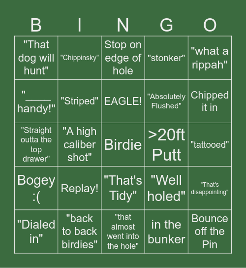PGA Tour 2k25 Bingo Card