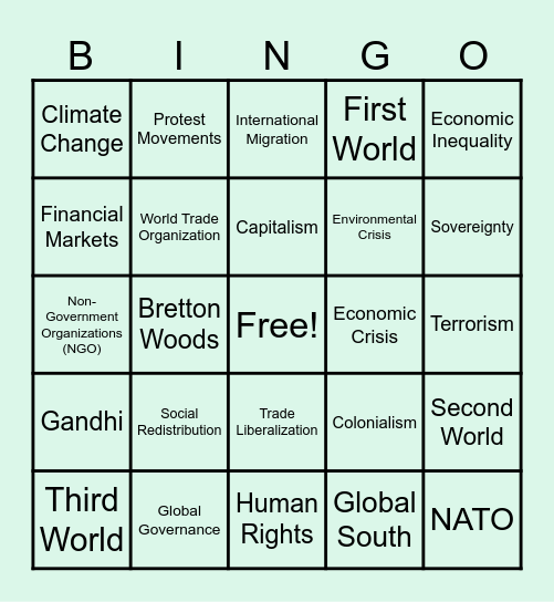 Global Governance and Global Divides Bingo Card