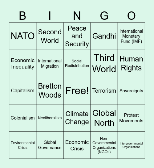 Global Governance and Global Divides Bingo Card