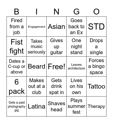 Jake's 5 Year Bingo Card