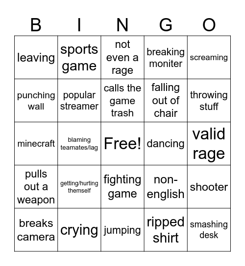 rage bingo Card