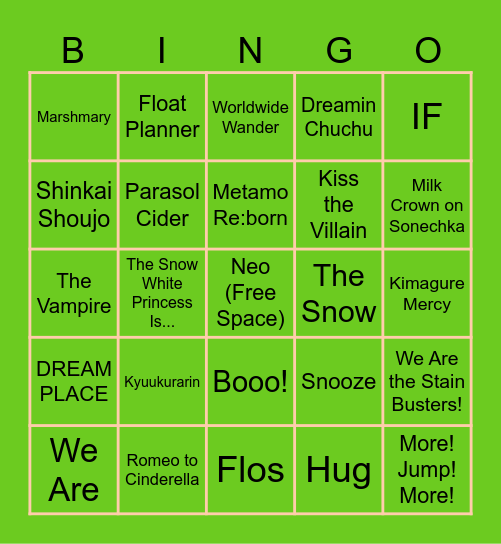More More Jump Songs Bingo Card