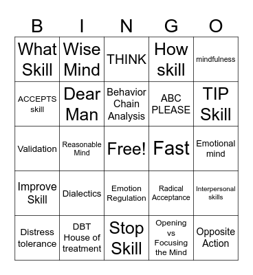DBT Bingo Card