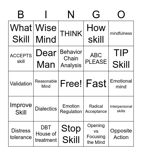 DBT Bingo Card