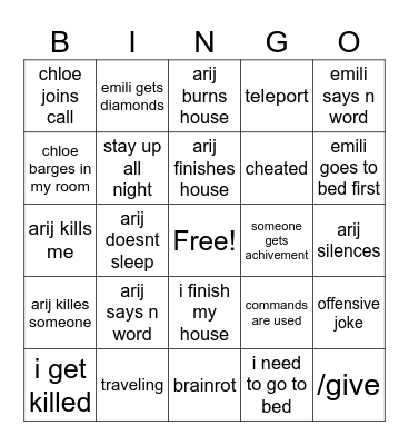 minecraft bingo Card
