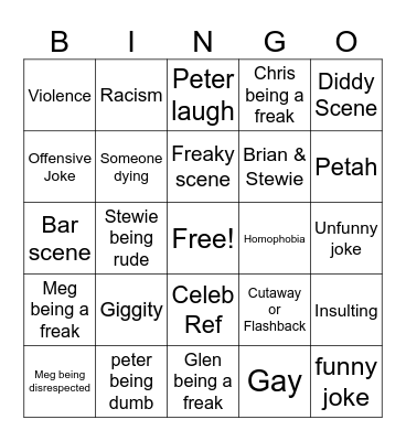 Family Guy Bingo Card