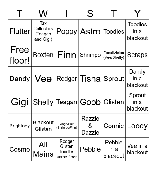 Dandy's World Twisted Encounters Bingo Card