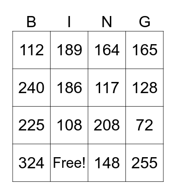 Multiplication Bingo Card