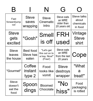 Steve MRE Bingo Card