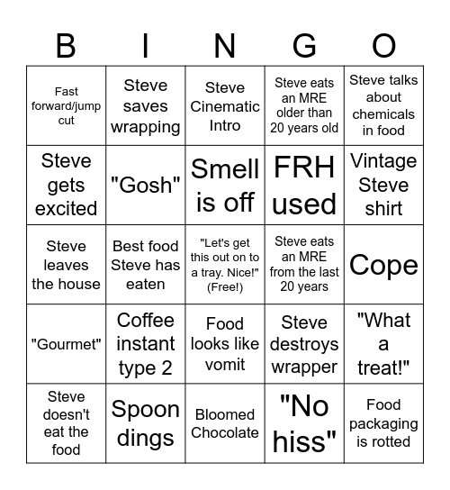 Steve MRE Bingo Card