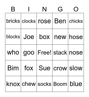 Fox In Socks Bingo Card