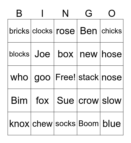 Fox In Socks Bingo Card
