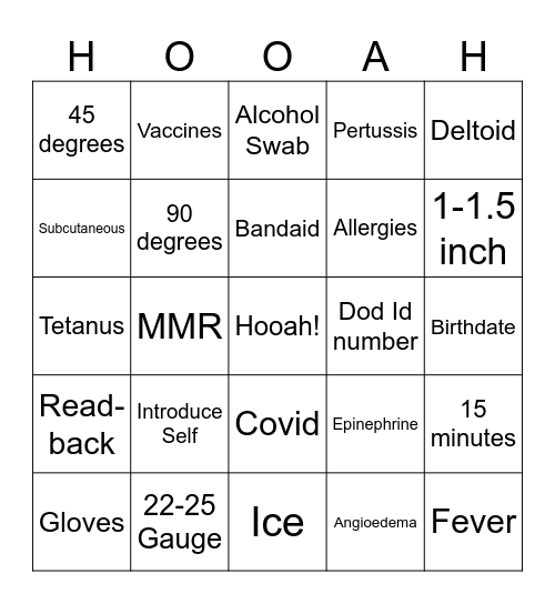 68W Bingo Card