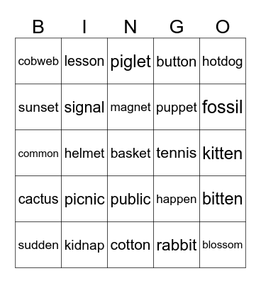 CVC-CVC Words Bingo Card