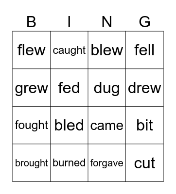Irregular Verbs Bingo Card