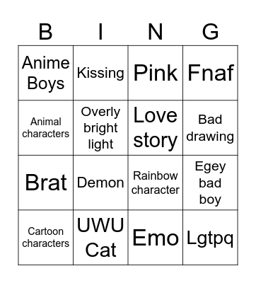 Gacha cringe Bingo Card