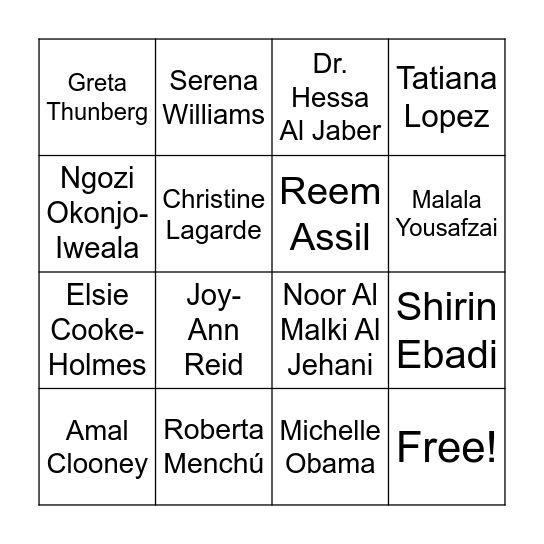 International Women's Day Bingo Card