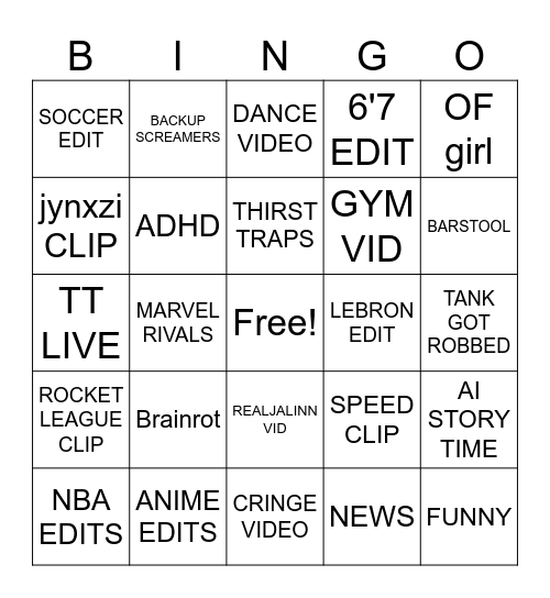 TikTok Bingo Card