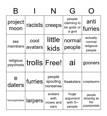 roblox church bingo Card